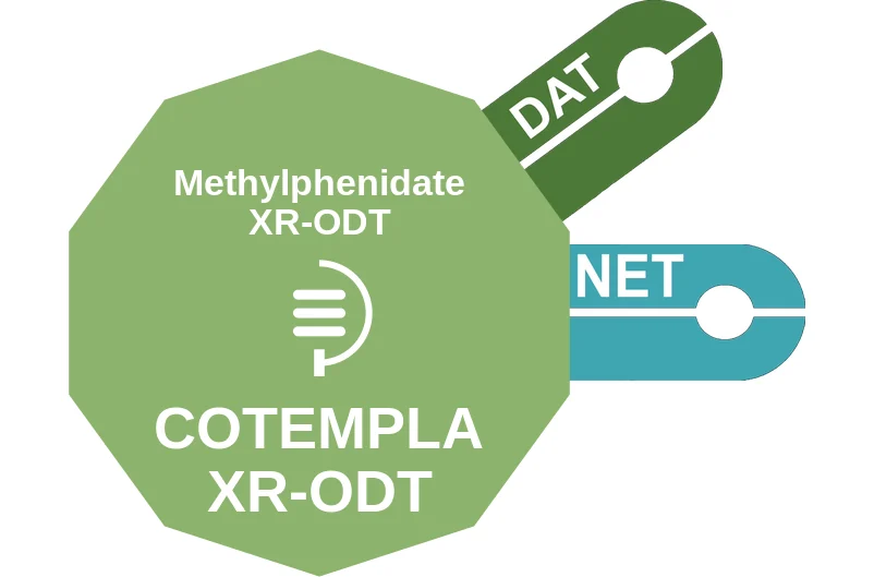 Methylphenidate XR-ODT ballicule: receptor binding, kinetics and half-life diagram