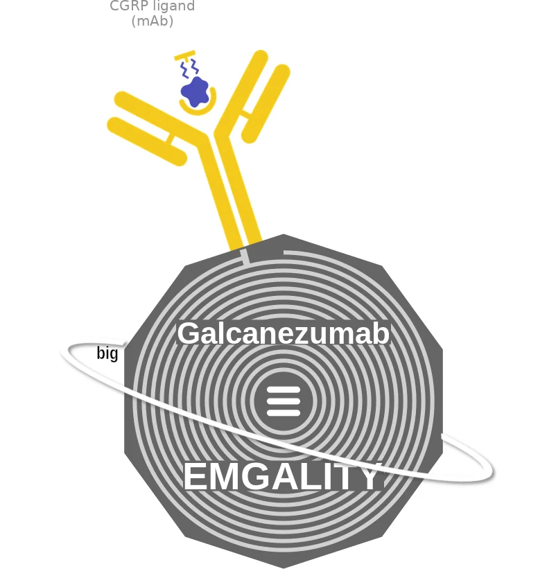 Galcanezumab ballicule: receptor binding, kinetics and half-life diagram