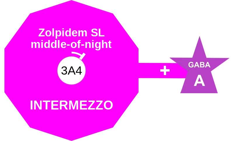 Zolpidem SL middle-of-night ballicule: receptor binding, kinetics and half-life diagram
