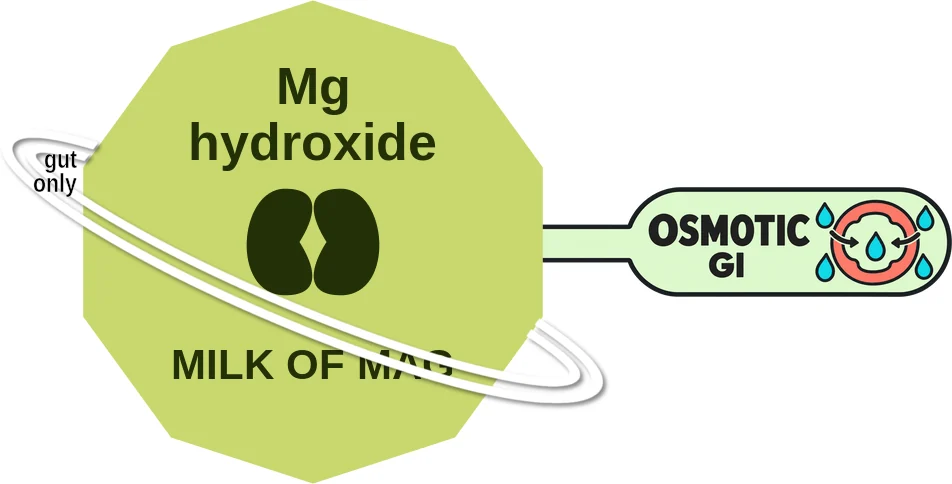 Mg hydroxide ballicule: receptor binding, kinetics and half-life diagram