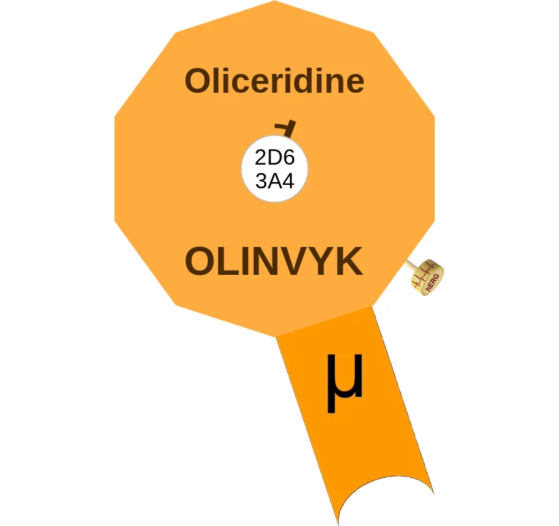 Oliceridine ballicule: receptor binding, kinetics and half-life diagram