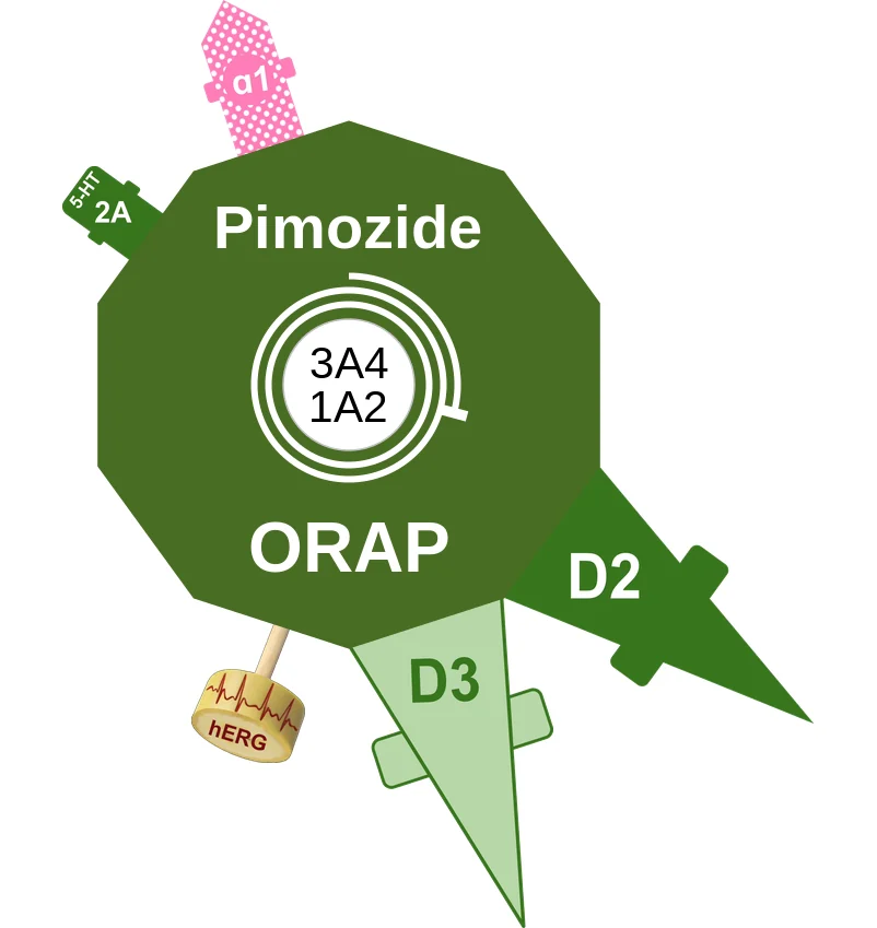 Pimozide ballicule: receptor binding, kinetics and half-life diagram