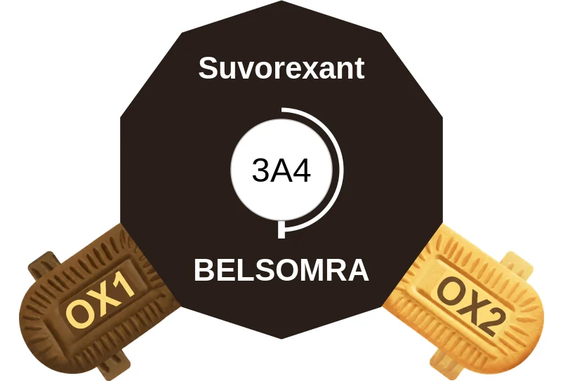 Suvorexant ballicule: receptor binding, kinetics and half-life diagram