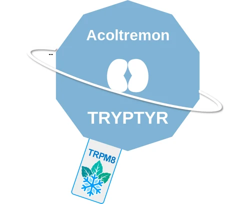Acoltremon ballicule — decagon diagram of its receptor and enzyme targets