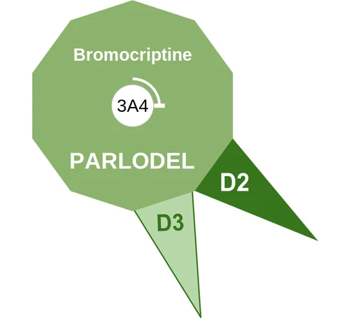 Bromocriptine ballicule — decagon diagram of its receptor and enzyme targets
