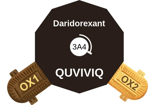 Daridorexant ballicule — decagon diagram of its receptor and enzyme targets