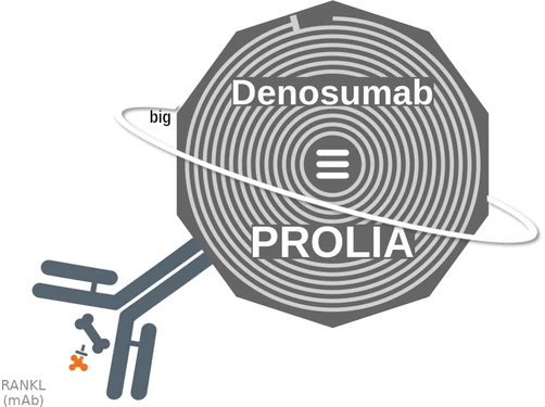 Denosumab ballicule — decagon diagram of its receptor and enzyme targets