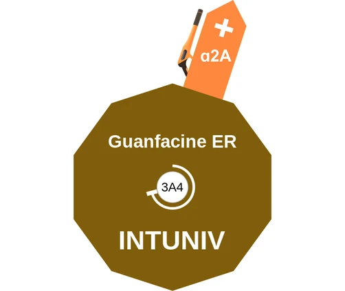 Guanfacine ER ballicule — decagon diagram of its receptor and enzyme targets