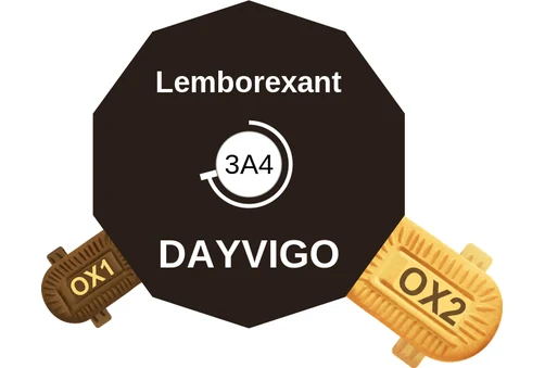 Lemborexant ballicule — decagon diagram of its receptor and enzyme targets