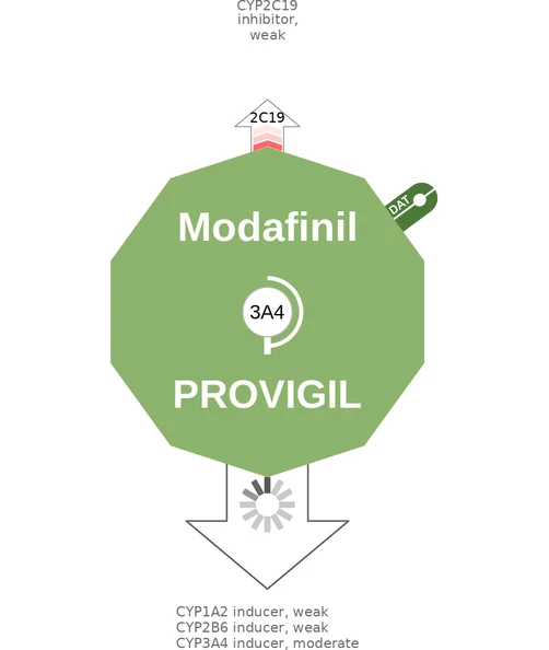 Modafinil ballicule — decagon diagram of its receptor and enzyme targets