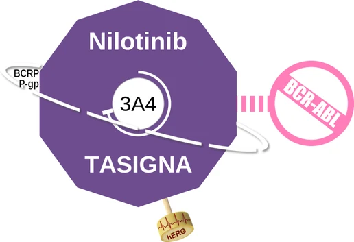 Nilotinib ballicule — decagon diagram of its receptor and enzyme targets