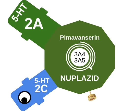 Pimavanserin ballicule — decagon diagram of its receptor and enzyme targets