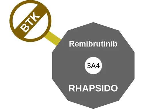 Remibrutinib ballicule — decagon diagram of its receptor and enzyme targets