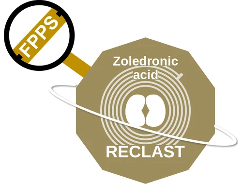 Zoledronic acid ballicule — decagon diagram of its receptor and enzyme targets